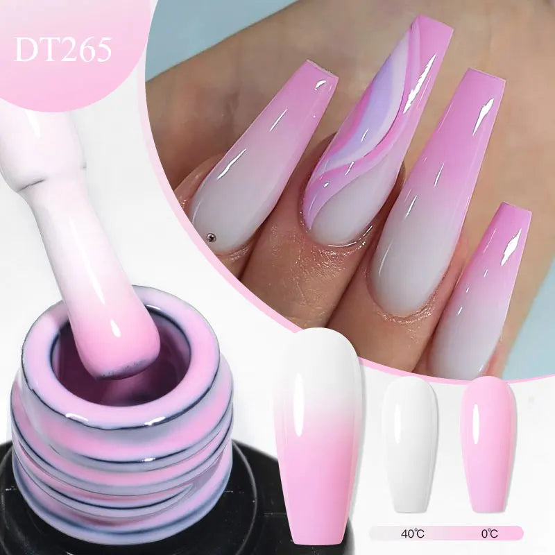 MEET ACROSS 7ml Auroras Thermal Gel Nail Polish Gold Glitter Gradient Color Changing Gel Semi Permanent Nail Art UV Gel Varnish
