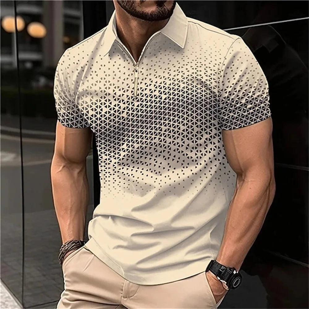 New Summer T Shirts for Men 2023 Short Sleeve Turn-Down Collar Letter Printing Button Striped Polo Tees Fashion Pullover Tops