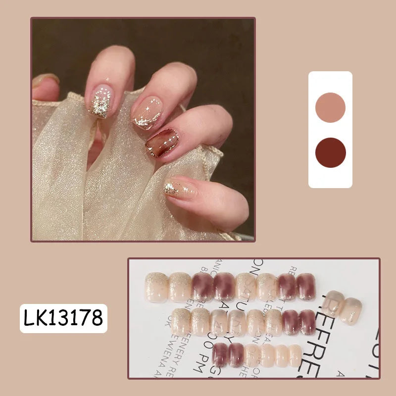 24PcsSet Wearable Press on Nail Art Full Cover Manicure Ballet Cute Nails False Removable Fake Nails With Glue Short Square Head
