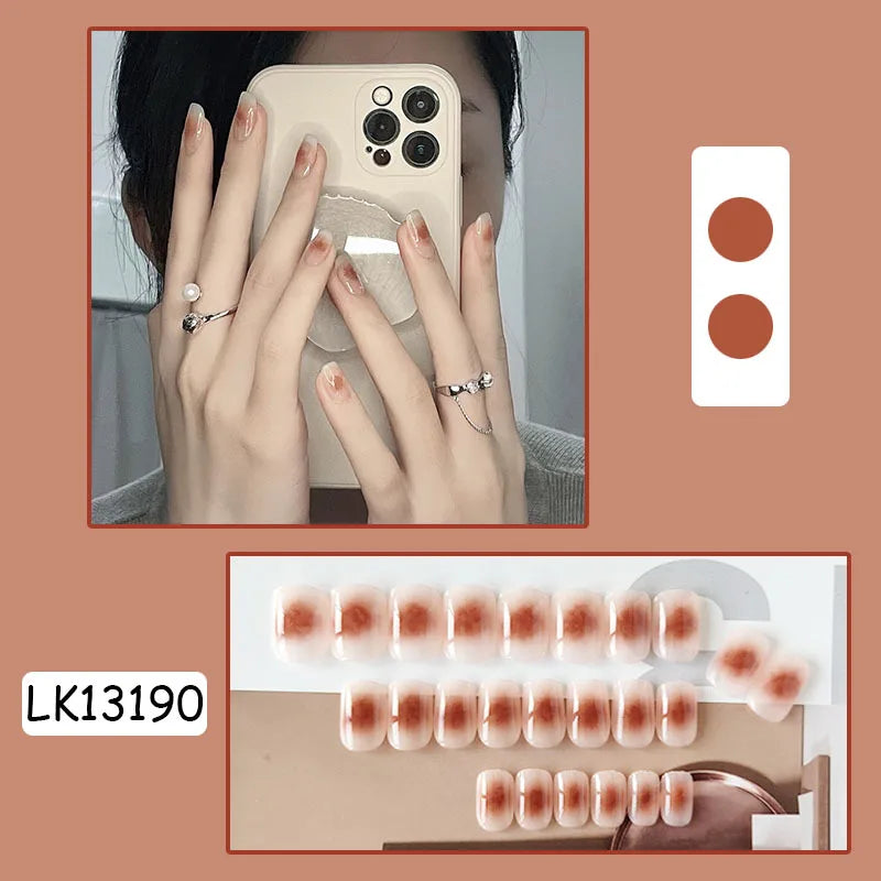 24PcsSet Wearable Press on Nail Art Full Cover Manicure Ballet Cute Nails False Removable Fake Nails With Glue Short Square Head