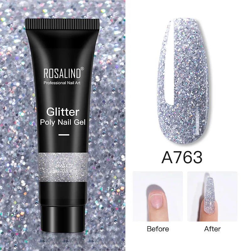 ROSALIND 15/30ml Poly Nail Gel Semi Permanent Acrylic Extension Crystal Nail Art Fast Builder Hybrid Varnish UV Poly Nail Polish