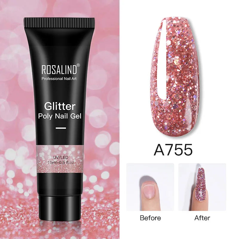 ROSALIND 15/30ml Poly Nail Gel Semi Permanent Acrylic Extension Crystal Nail Art Fast Builder Hybrid Varnish UV Poly Nail Polish