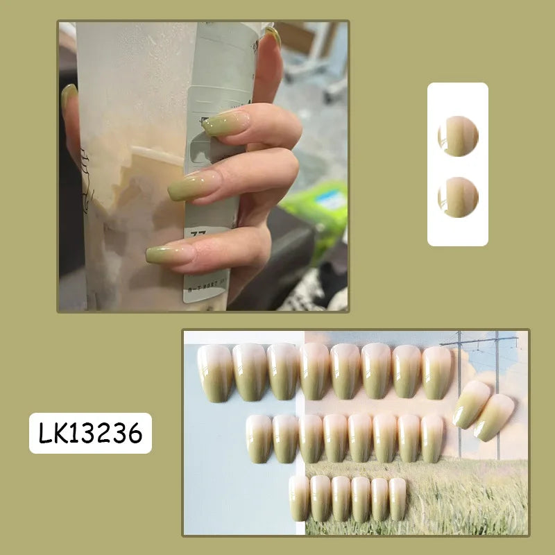 24PcsSet Wearable Press on Nail Art Full Cover Manicure Ballet Cute Nails False Removable Fake Nails With Glue Short Square Head
