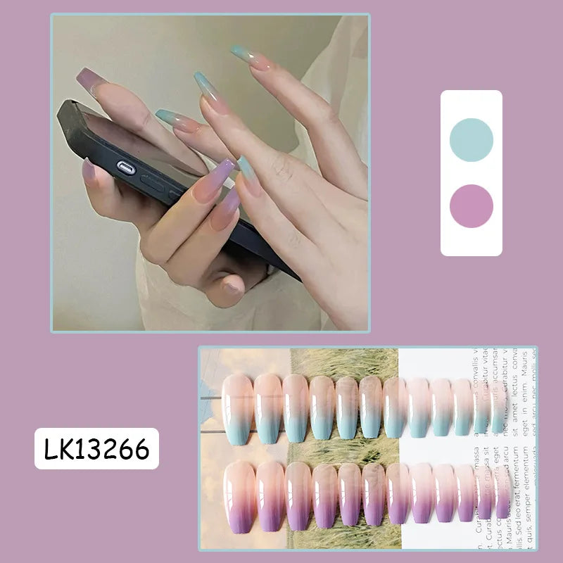 24PcsSet Wearable Press on Nail Art Full Cover Manicure Ballet Cute Nails False Removable Fake Nails With Glue Short Square Head