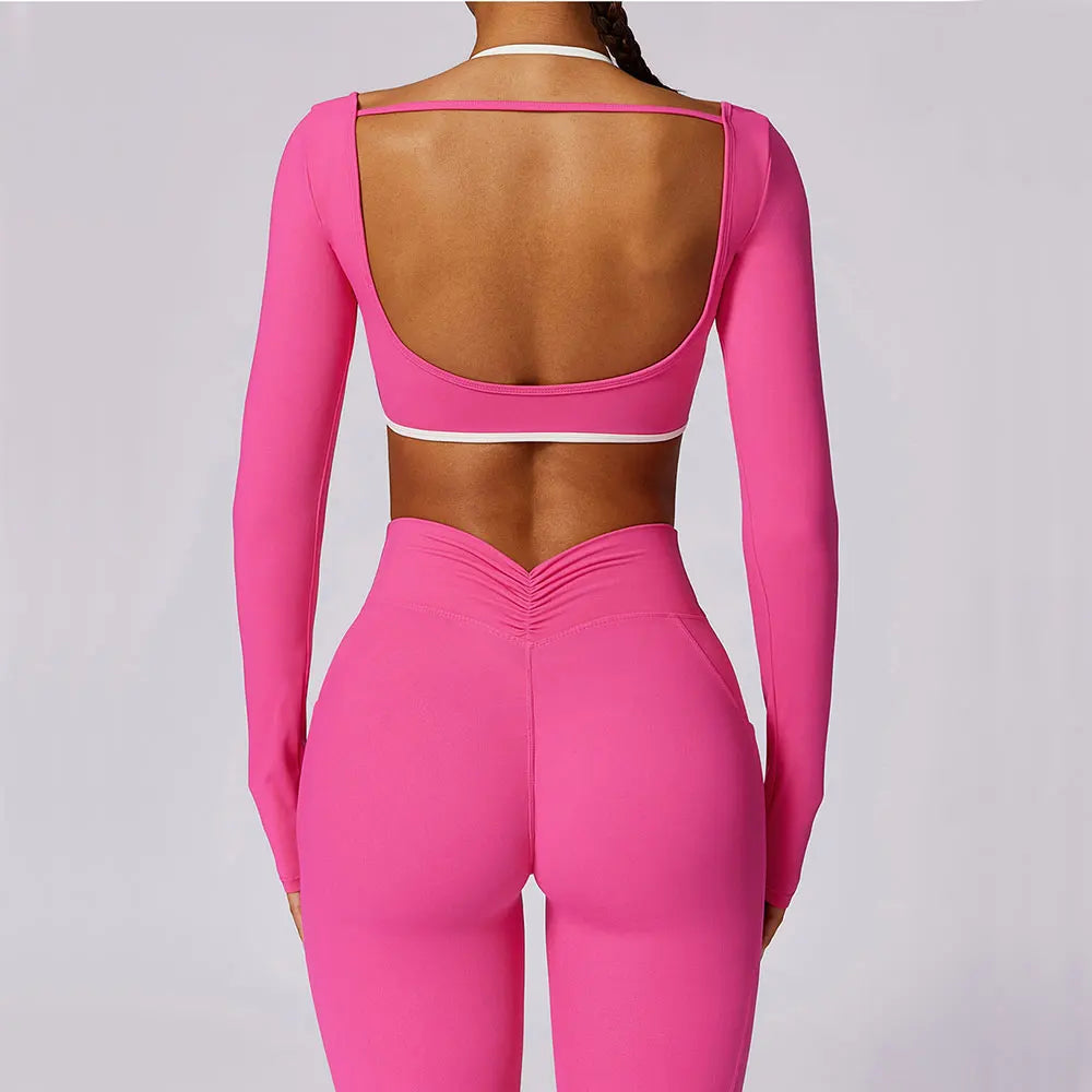 2PCS Women Tracksuit Yoga Set Sport Suit Gymwear Workout Clothes Long Sleeve Gym Bra High Waist Leggings Fitness Sports Wear