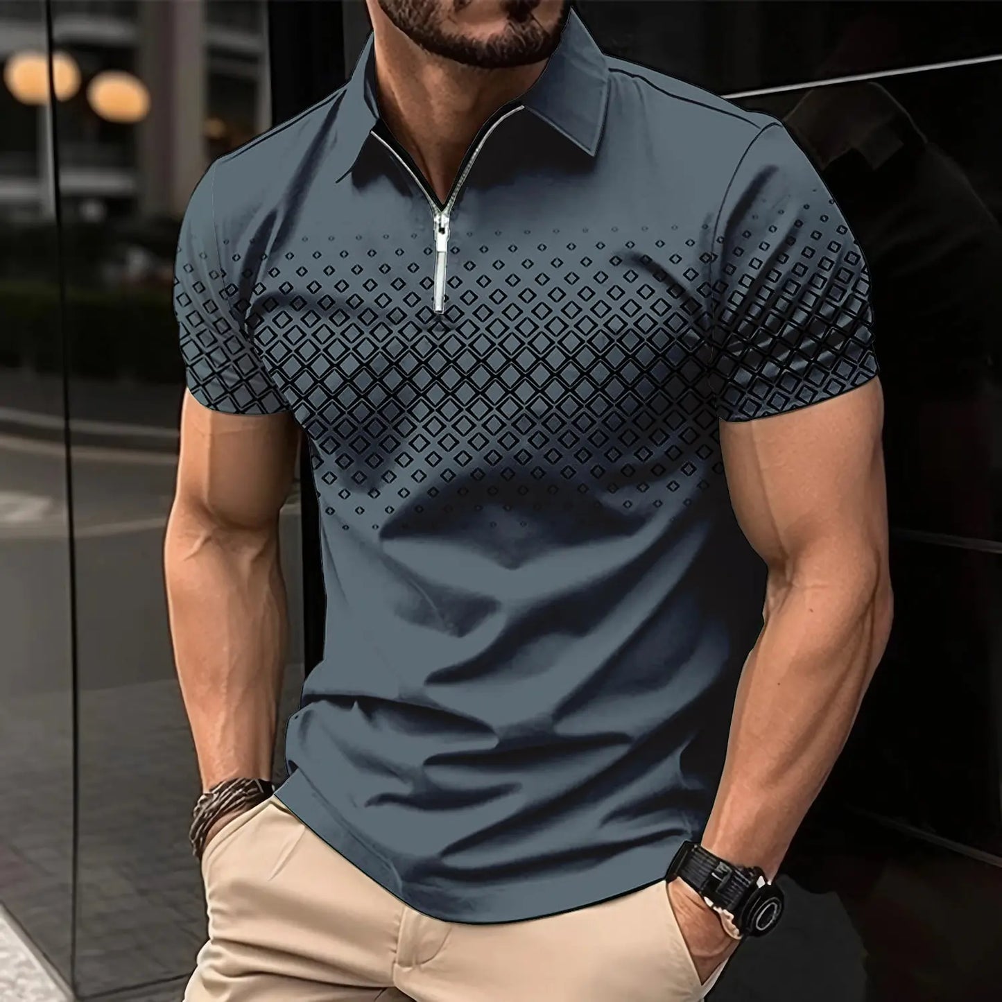 New Summer T Shirts for Men 2023 Short Sleeve Turn-Down Collar Letter Printing Button Striped Polo Tees Fashion Pullover Tops