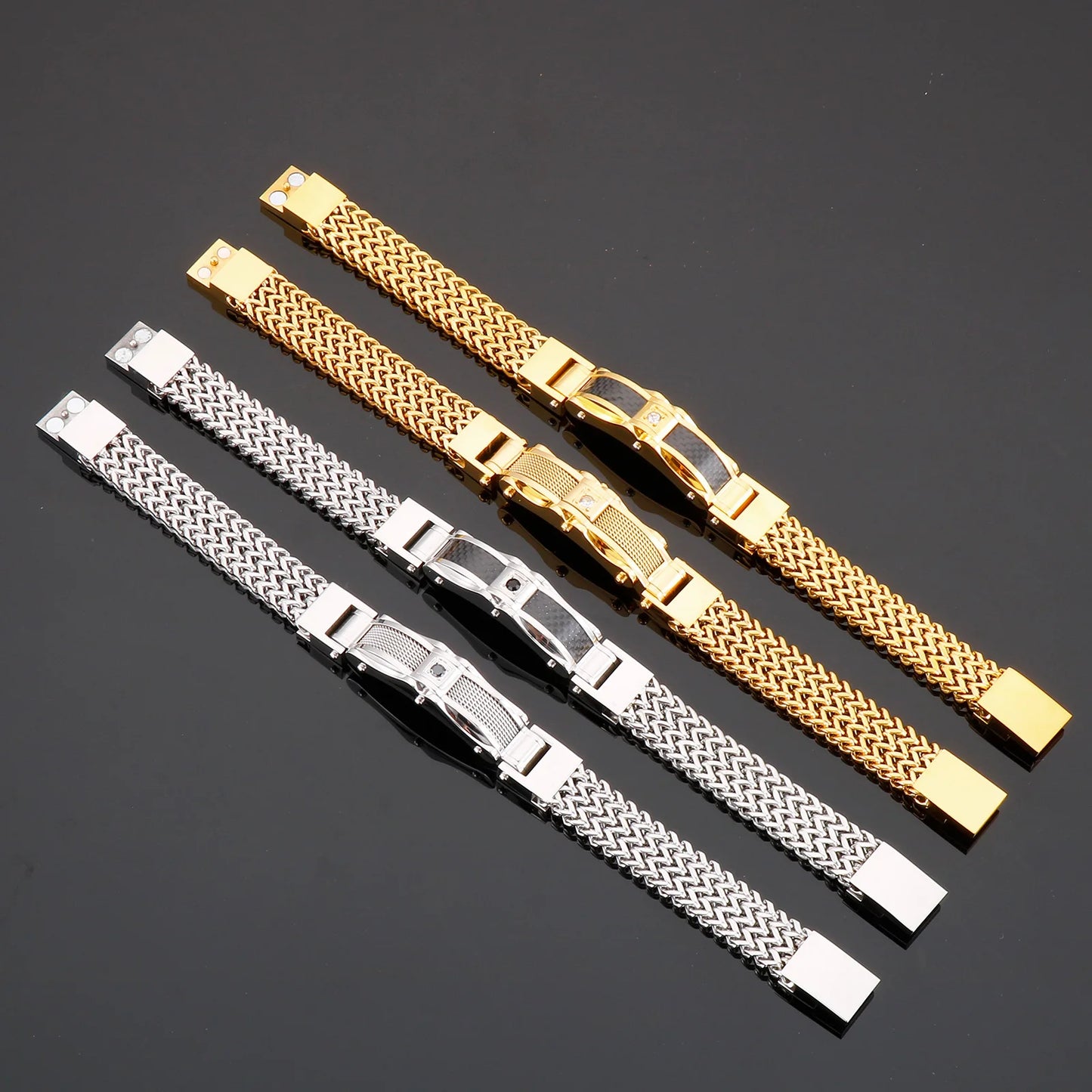Luxury Gold Color Stainless Steel Link Chain Mesh Bracelets for Men Spulseiras Masculina Metal Male Charm Jewelry Accessory