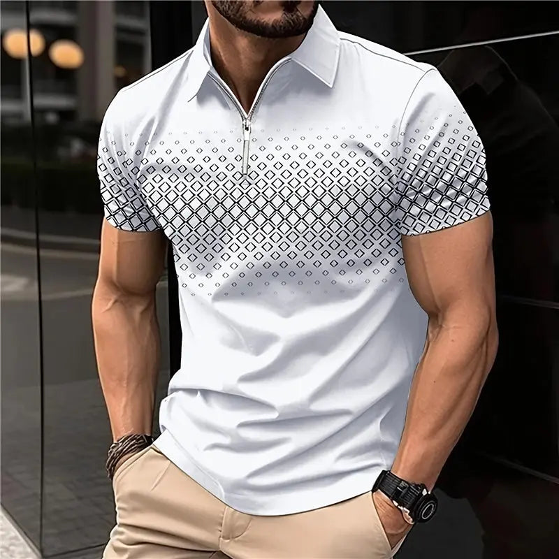 New Summer T Shirts for Men 2023 Short Sleeve Turn-Down Collar Letter Printing Button Striped Polo Tees Fashion Pullover Tops