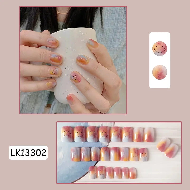 24PcsSet Wearable Press on Nail Art Full Cover Manicure Ballet Cute Nails False Removable Fake Nails With Glue Short Square Head