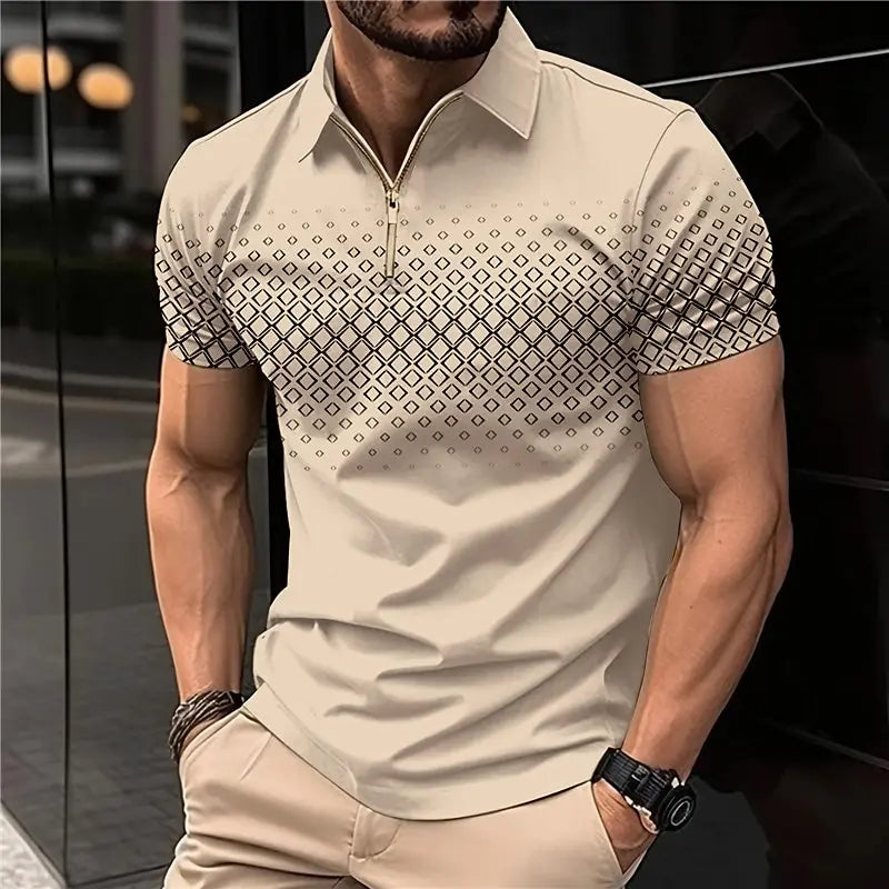 New Summer T Shirts for Men 2023 Short Sleeve Turn-Down Collar Letter Printing Button Striped Polo Tees Fashion Pullover Tops
