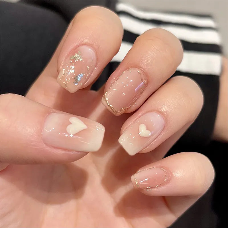 24PcsSet Wearable Press on Nail Art Full Cover Manicure Ballet Cute Nails False Removable Fake Nails With Glue Short Square Head