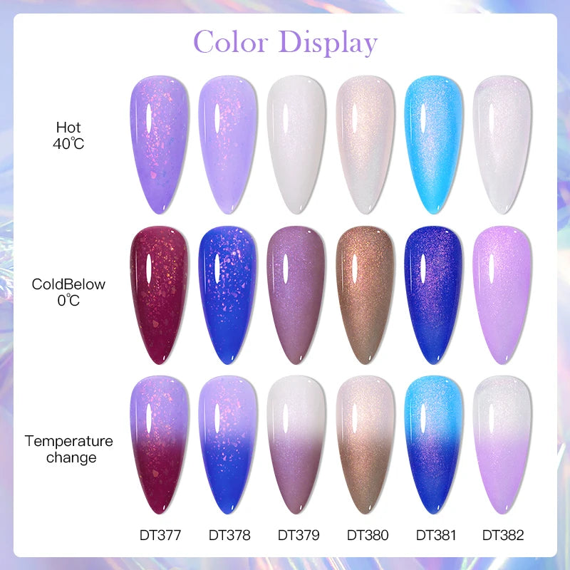 MEET ACROSS 7ml Auroras Thermal Gel Nail Polish Gold Glitter Gradient Color Changing Gel Semi Permanent Nail Art UV Gel Varnish