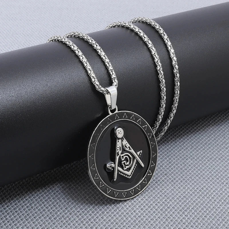 Men\'s Classic Punk Gold Plated Freemason Round Medal Pendant Necklace Hip Hop Style Rock Party Jewelry
