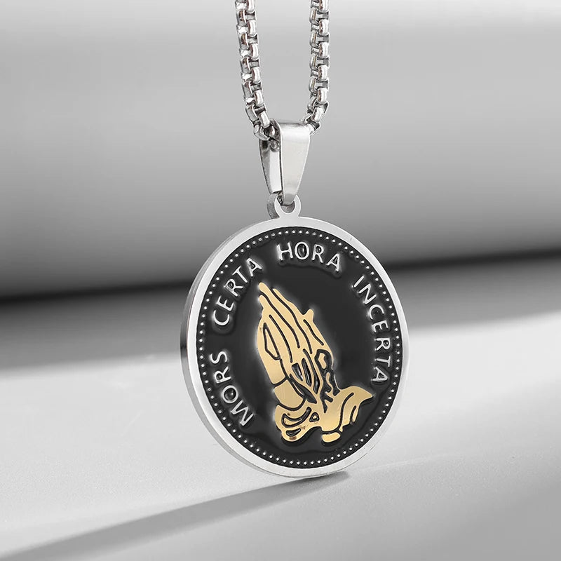 Men\'s Classic Punk Gold Plated Freemason Round Medal Pendant Necklace Hip Hop Style Rock Party Jewelry