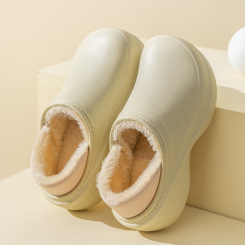 Comwarm Winter Furry Slippers Women Men Warm Soft Thick Sole Plush Fluffy Slippers Outdoor Home Couples Non-Slip Cotton Shoes