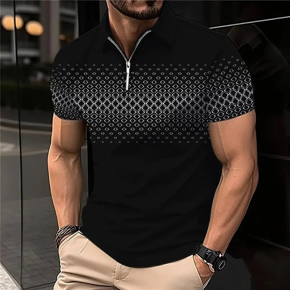 New Summer T Shirts for Men 2023 Short Sleeve Turn-Down Collar Letter Printing Button Striped Polo Tees Fashion Pullover Tops