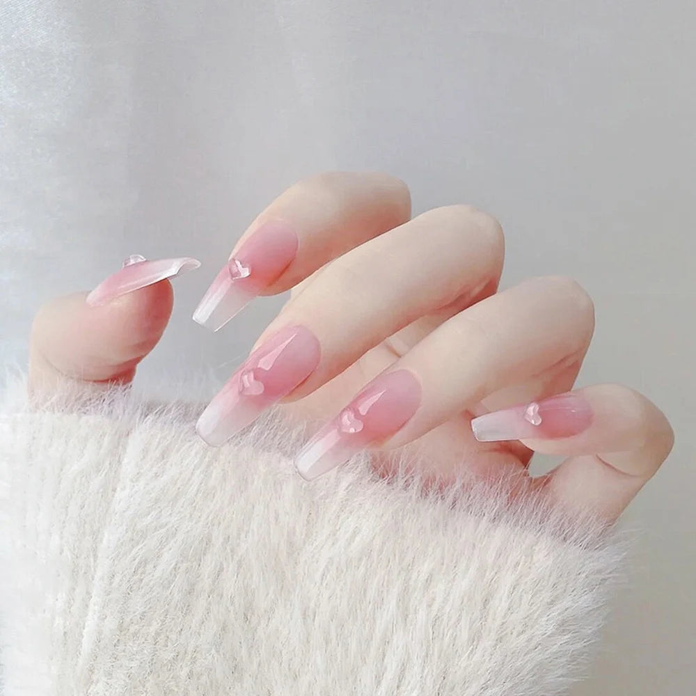 24pcs False Nails Floral Beads Decorated Artificial Nail Tips Bride Reusable Fingernails Fake Nail Press on Nail накладные ногти
