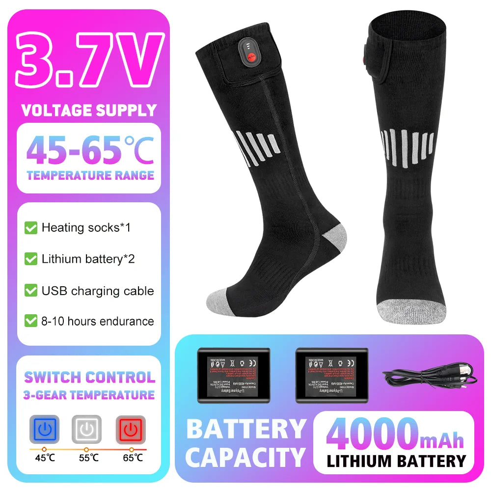 65℃ Heated Socks Winter Warmth 5000mAh USB Rechargeable Heating Socks Motorcycle Outdoor Heated Boots Snowmobile Skiing Sock