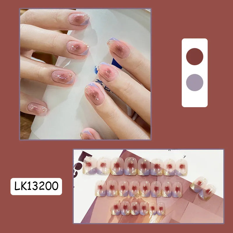 24PcsSet Wearable Press on Nail Art Full Cover Manicure Ballet Cute Nails False Removable Fake Nails With Glue Short Square Head