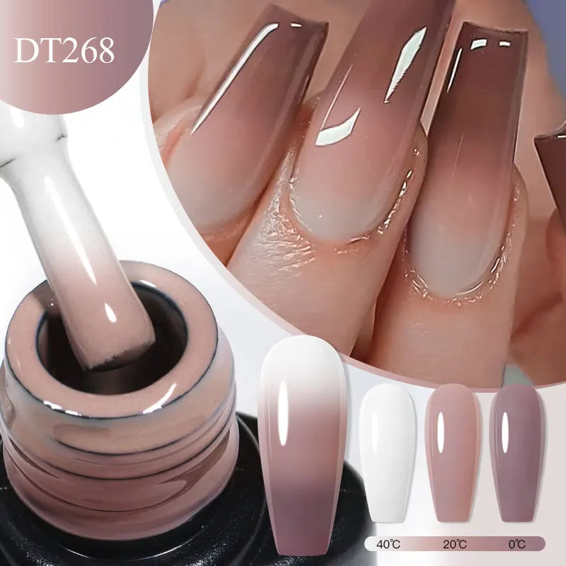 MEET ACROSS 7ml Auroras Thermal Gel Nail Polish Gold Glitter Gradient Color Changing Gel Semi Permanent Nail Art UV Gel Varnish