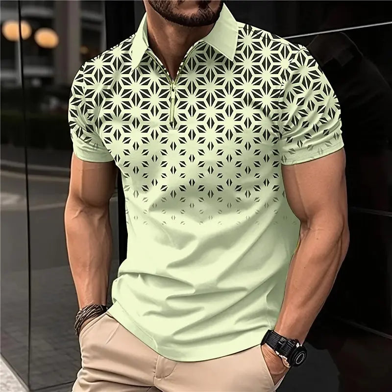 New Summer T Shirts for Men 2023 Short Sleeve Turn-Down Collar Letter Printing Button Striped Polo Tees Fashion Pullover Tops