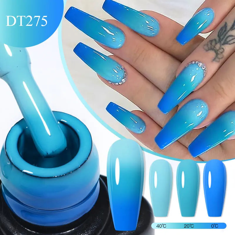 MEET ACROSS 7ml Auroras Thermal Gel Nail Polish Gold Glitter Gradient Color Changing Gel Semi Permanent Nail Art UV Gel Varnish