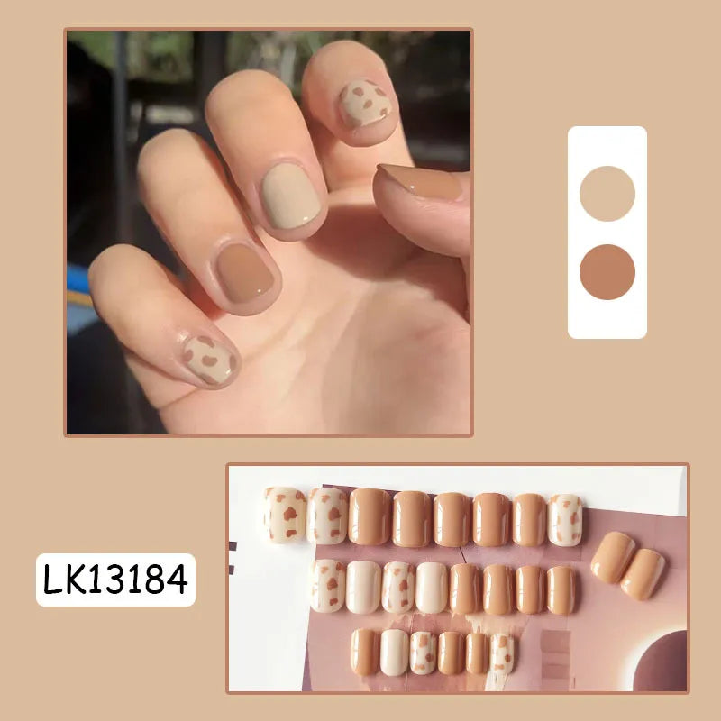 24PcsSet Wearable Press on Nail Art Full Cover Manicure Ballet Cute Nails False Removable Fake Nails With Glue Short Square Head