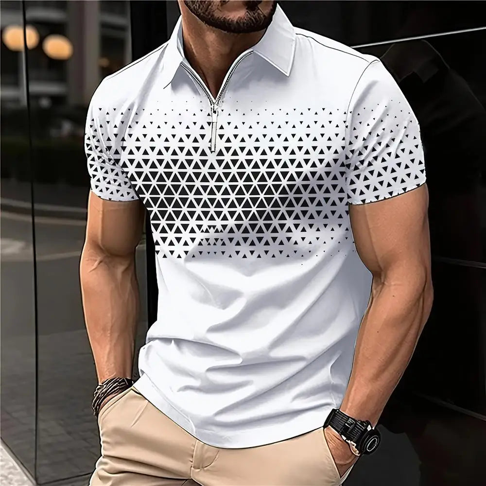 New Summer T Shirts for Men 2023 Short Sleeve Turn-Down Collar Letter Printing Button Striped Polo Tees Fashion Pullover Tops