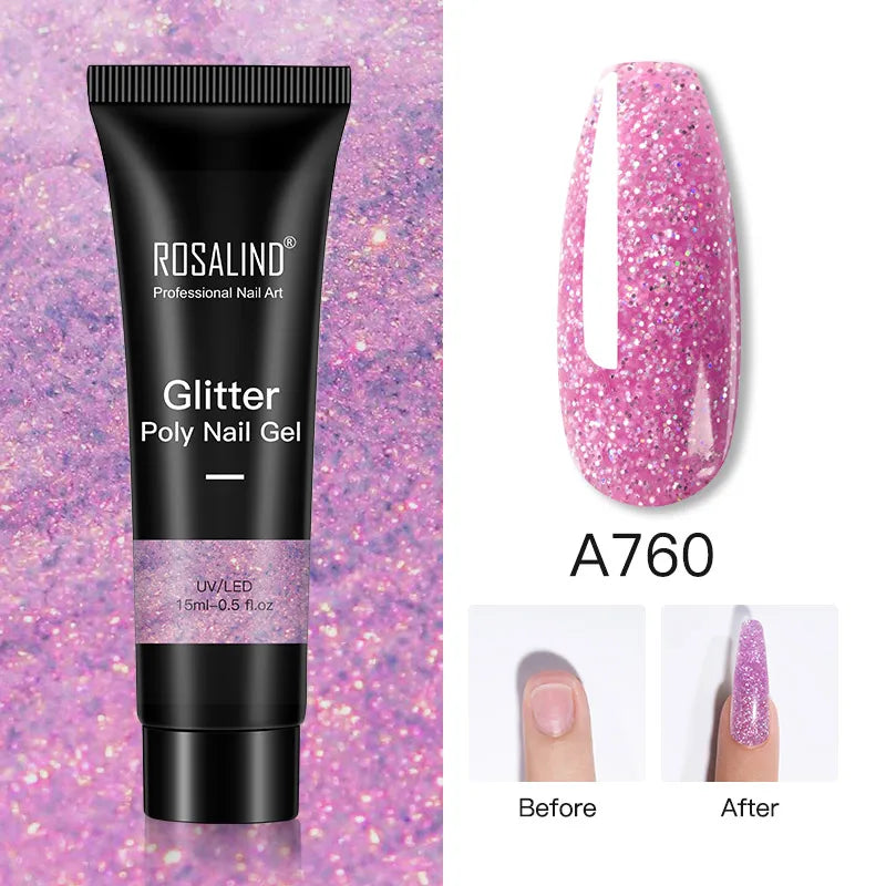 ROSALIND 15/30ml Poly Nail Gel Semi Permanent Acrylic Extension Crystal Nail Art Fast Builder Hybrid Varnish UV Poly Nail Polish