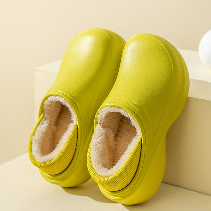 Comwarm Winter Furry Slippers Women Men Warm Soft Thick Sole Plush Fluffy Slippers Outdoor Home Couples Non-Slip Cotton Shoes