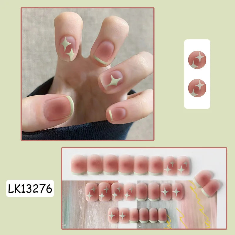 24PcsSet Wearable Press on Nail Art Full Cover Manicure Ballet Cute Nails False Removable Fake Nails With Glue Short Square Head