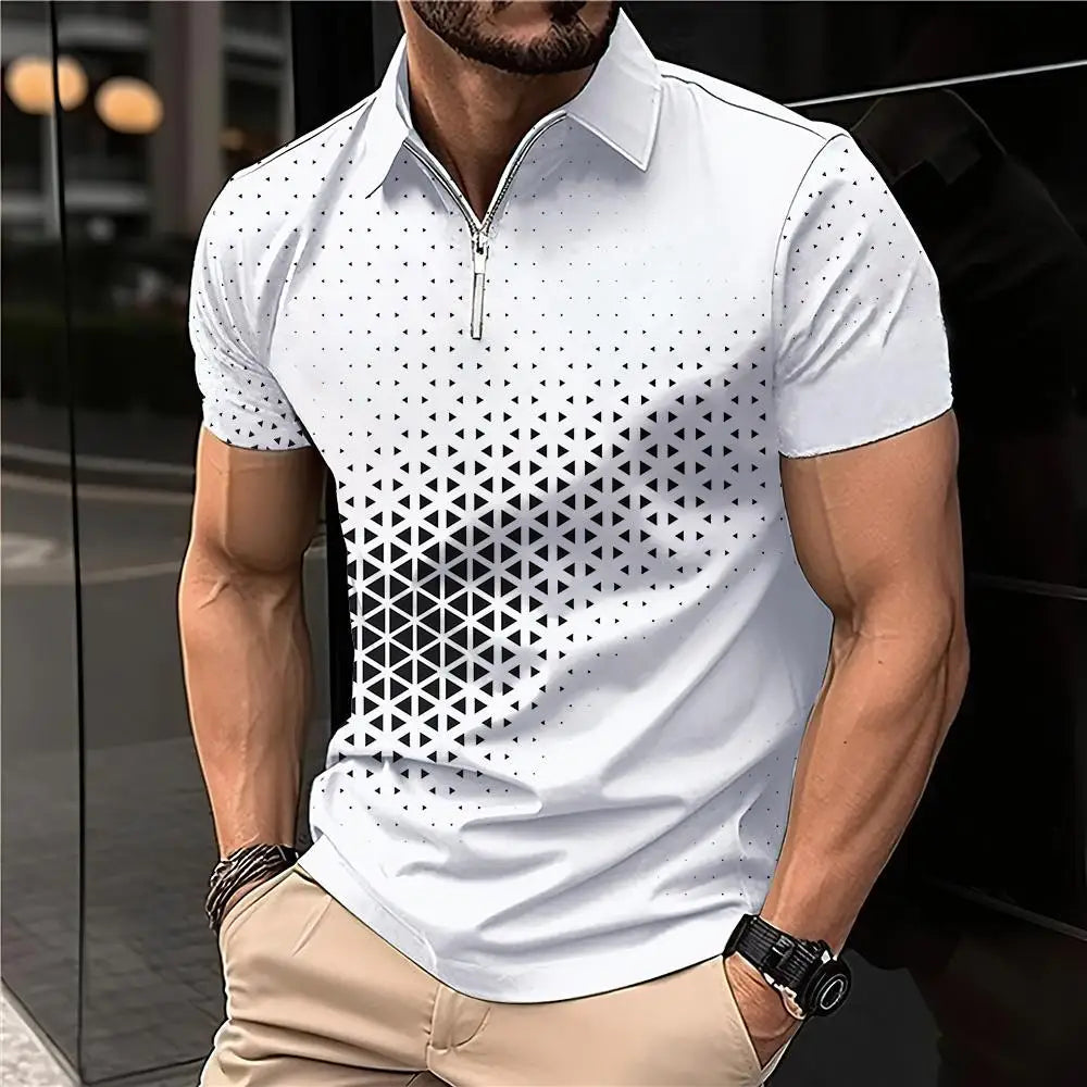 New Summer T Shirts for Men 2023 Short Sleeve Turn-Down Collar Letter Printing Button Striped Polo Tees Fashion Pullover Tops