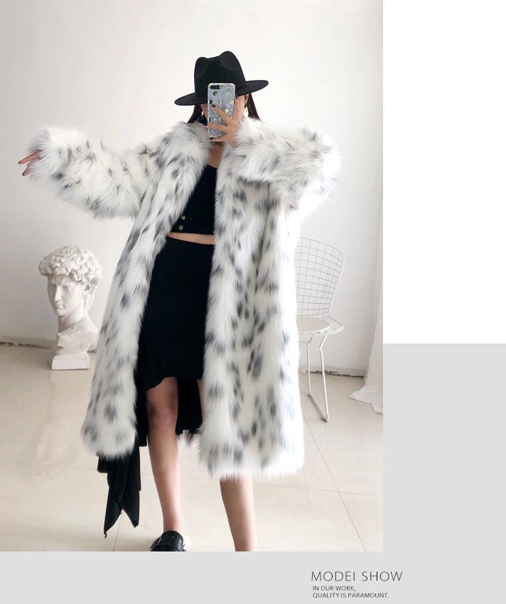 Women Winter New Faux Fox Fur Coats Ladies Casual Snow Leopard Print Fur Jackets Female Thick Warm Mid-Long Plush Outerw