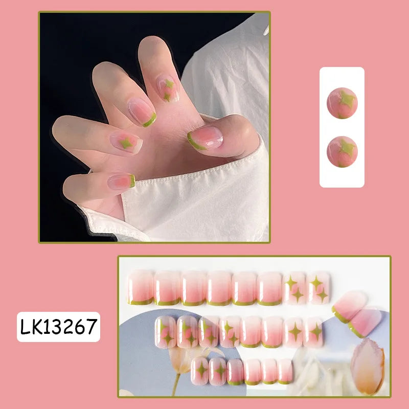 24PcsSet Wearable Press on Nail Art Full Cover Manicure Ballet Cute Nails False Removable Fake Nails With Glue Short Square Head
