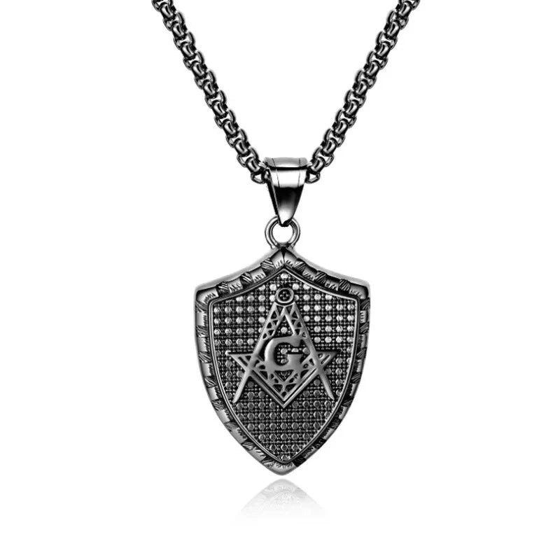 Men\'s Classic Punk Gold Plated Freemason Round Medal Pendant Necklace Hip Hop Style Rock Party Jewelry