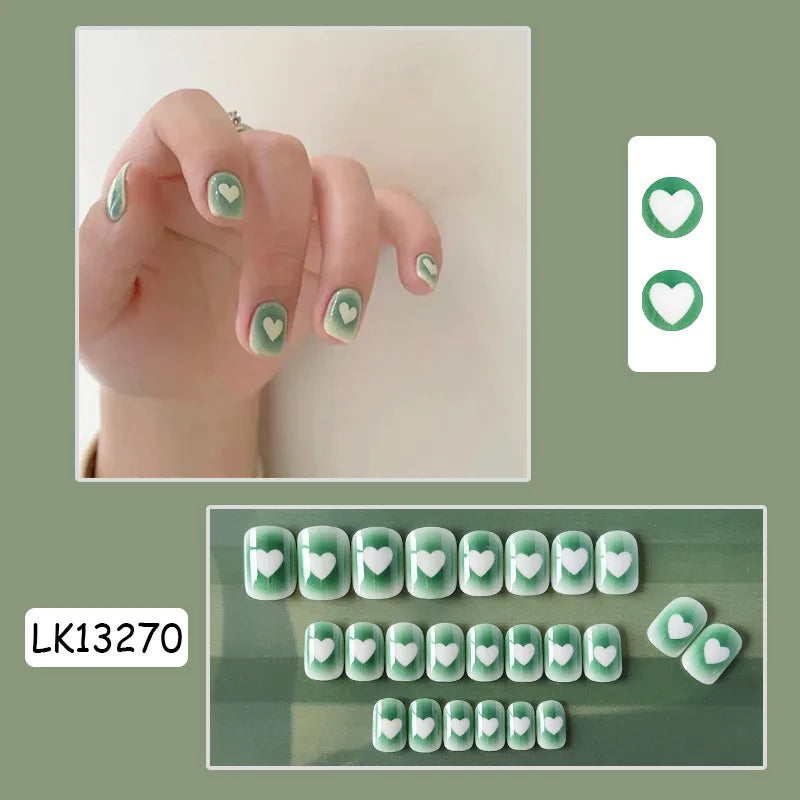 24PcsSet Wearable Press on Nail Art Full Cover Manicure Ballet Cute Nails False Removable Fake Nails With Glue Short Square Head