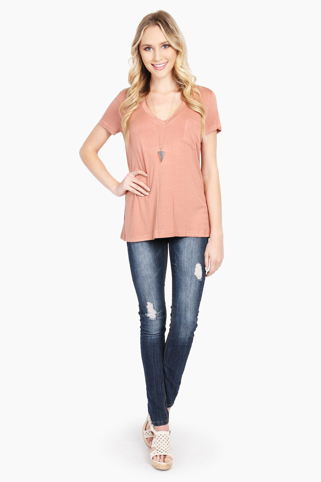 Relaxed Fit V-Neck Jersey Pocket Tee