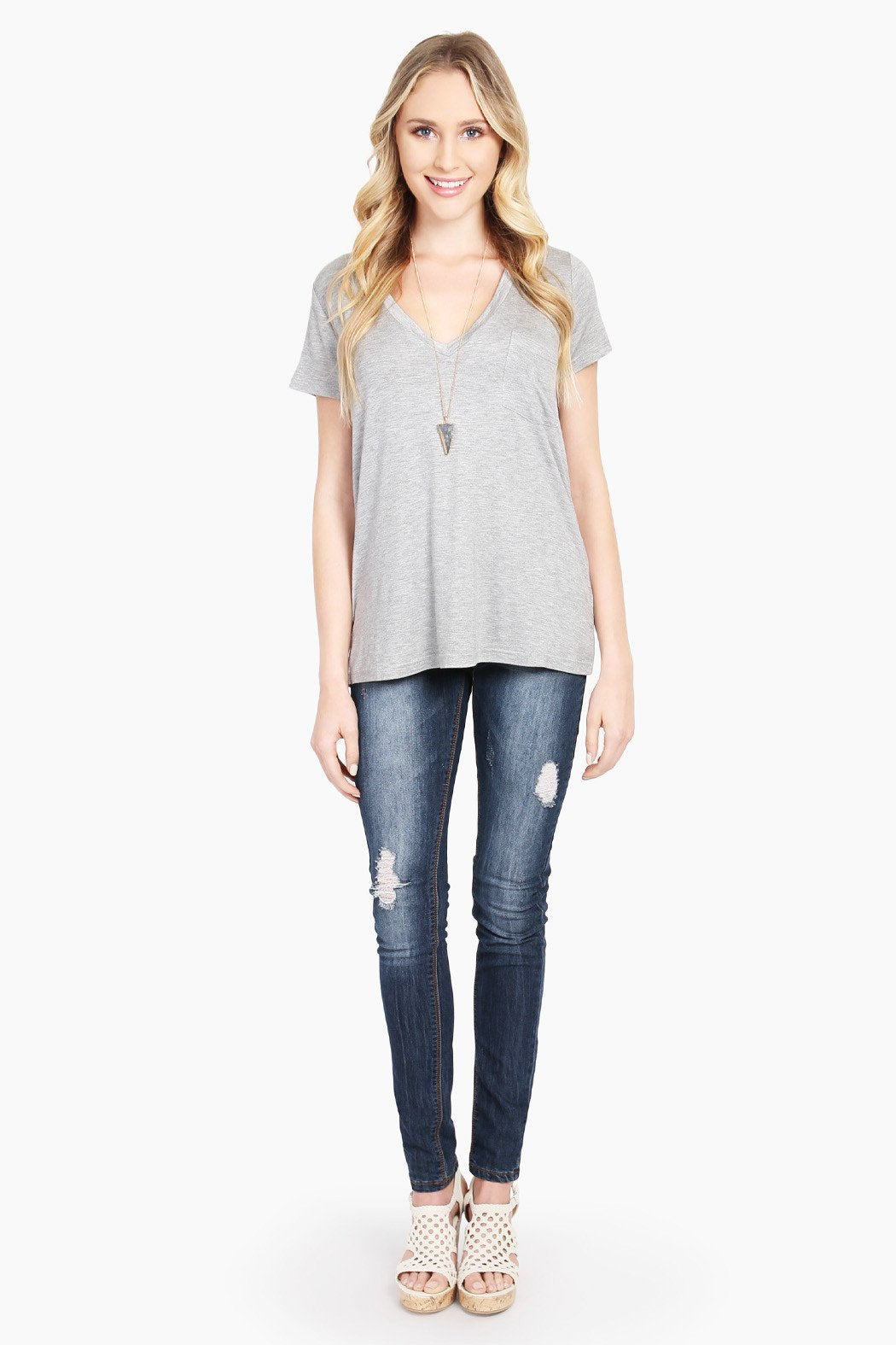 Relaxed Fit V-Neck Jersey Pocket Tee