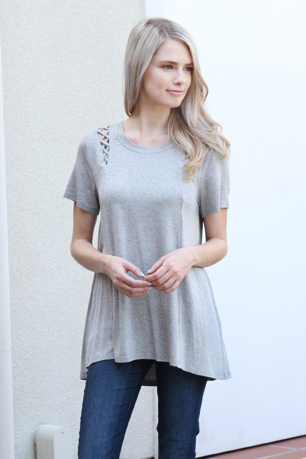 Short Sleeve Braid Detail Top