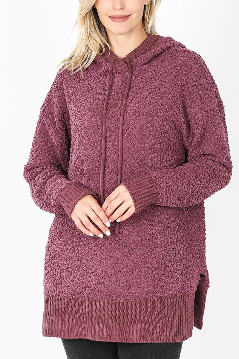 Popcorn Rib Detail Hooded Pullover