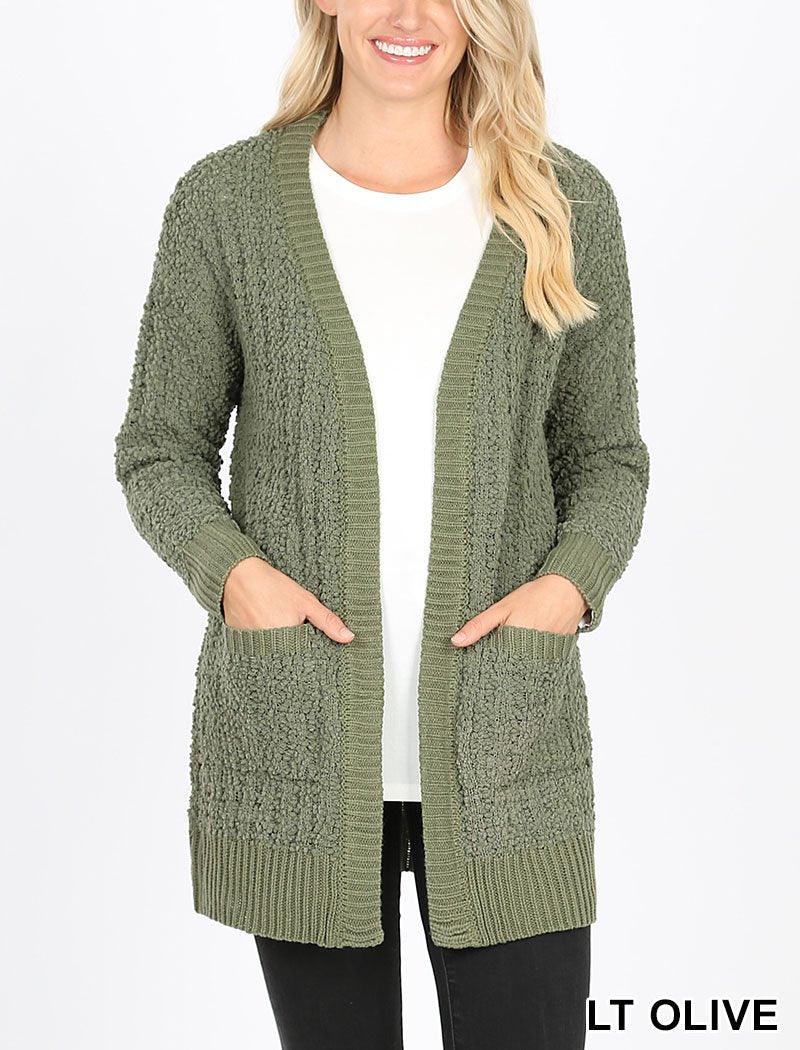 Cable Popcorn Sweater Cardigan With Pockets