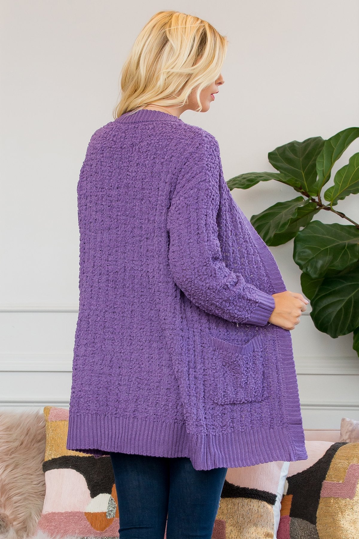 Cable Popcorn Sweater Cardigan With Pockets