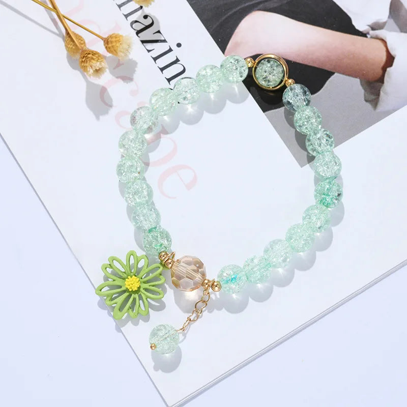 2022 New Korean Flowers Daisy Bracelets Bohemian Colorful Crystal Beaded Bracelet Handmade Elastic Rope Women Pulseira Jewelry