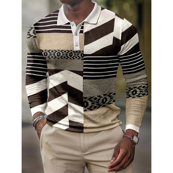 Men's Casual Autumn and Winter Daily Polo Collar Long-Sleeved Polo Shirt Sweater Sweater