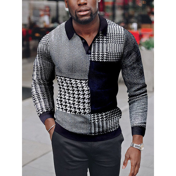 Men's Casual Autumn and Winter Daily Polo Collar Long-Sleeved Polo Shirt Sweater Sweater