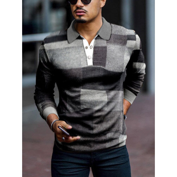 Men's Casual Autumn and Winter Daily Polo Collar Long-Sleeved Polo Shirt Sweater Sweater