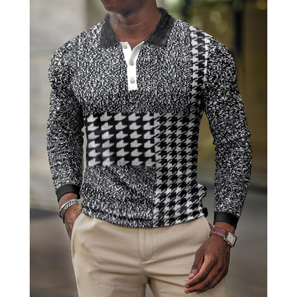Men's Casual Autumn and Winter Daily Polo Collar Long-Sleeved Polo Shirt Sweater Sweater