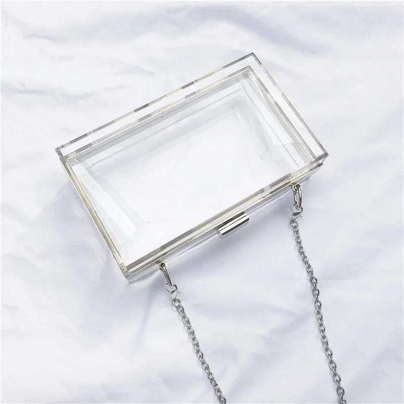 BELLA JOY New Acrylic Transparent Women Clutch Bag Chain  Women Messenger Bag Evening Bag Handbag Chain Shoulder Bag