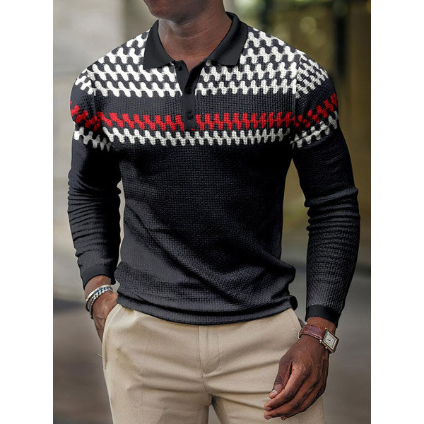 Men's Casual Autumn and Winter Daily Polo Collar Long-Sleeved Polo Shirt Sweater Sweater