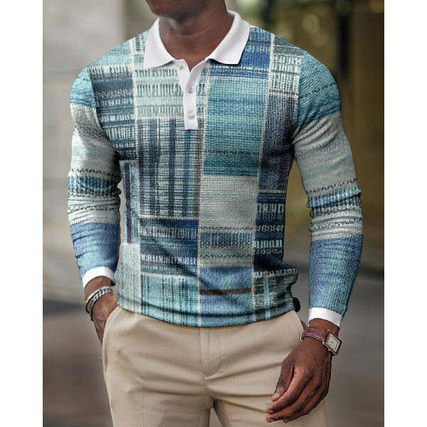 Men's Casual Autumn and Winter Daily Polo Collar Long-Sleeved Polo Shirt Sweater Sweater